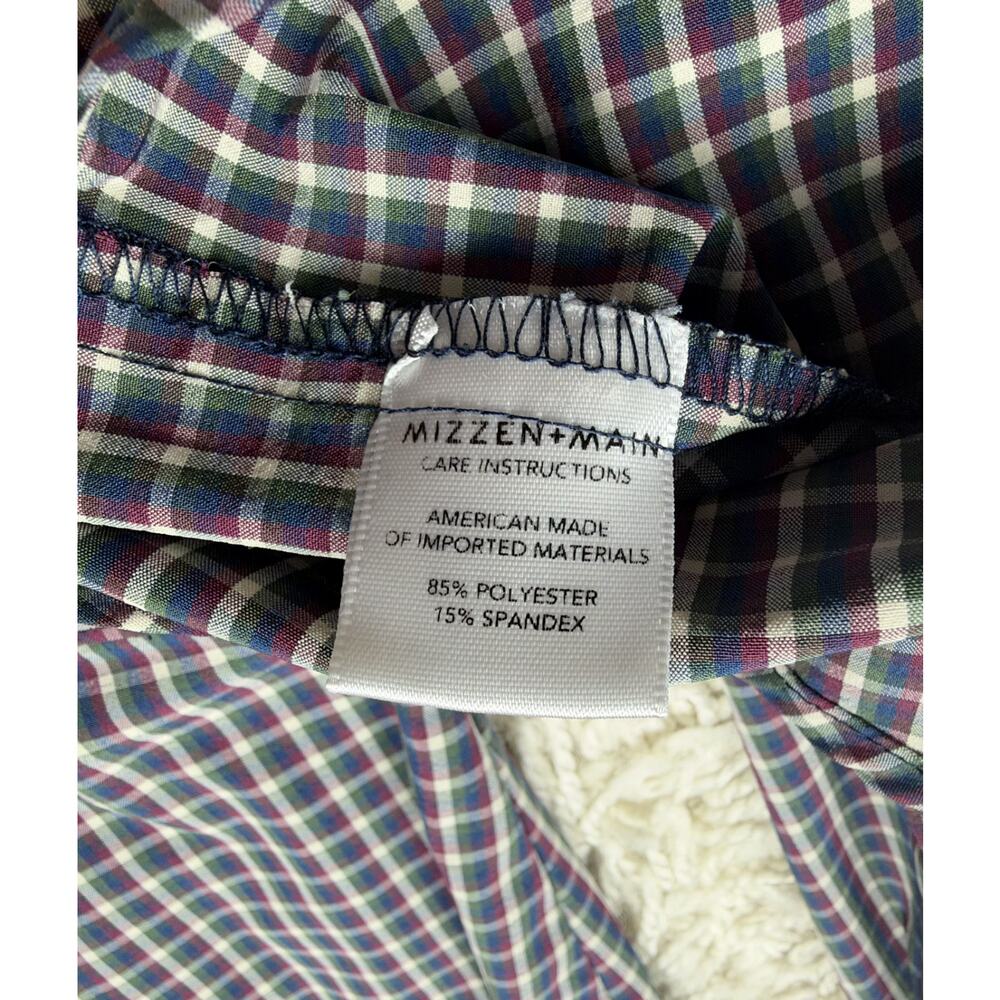 Mizzen+Main Leeward Dress Shirt Mens Large Standard Fit Navy Plaid Check Stretch - Picture 5 of 11